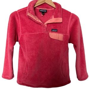 PATAGONIA Girls Re-Tool Snap-T Fleece Pullover Sweater Pink Rose/Coral Medium 10
